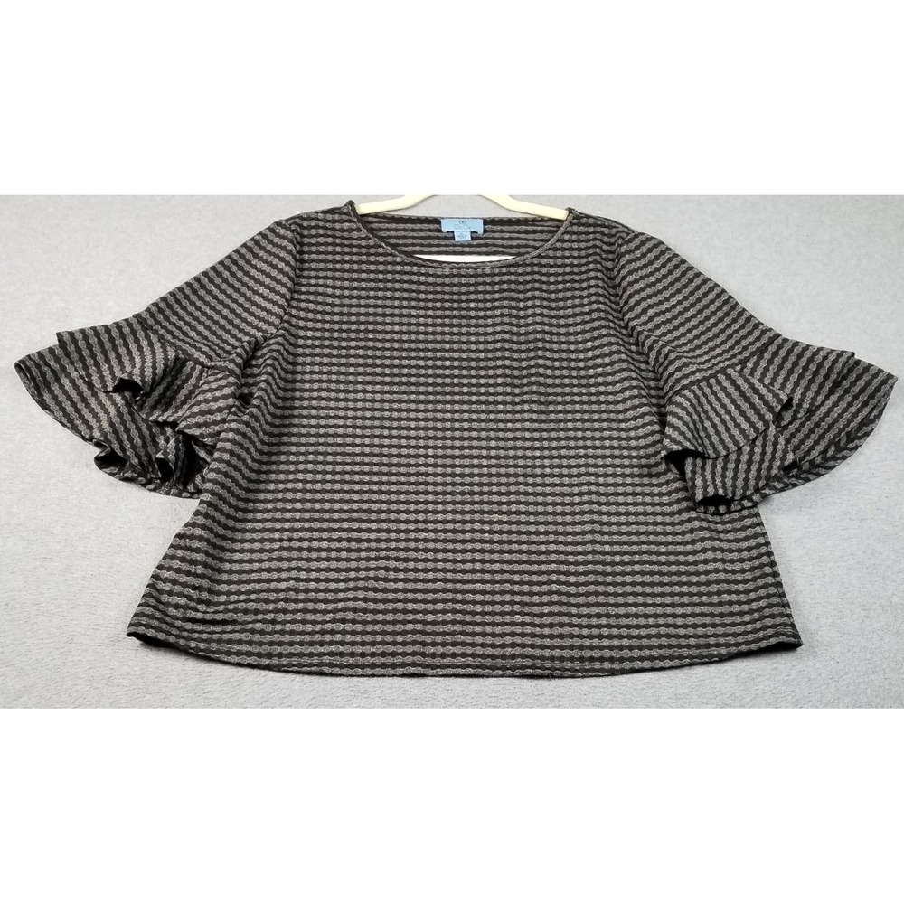 CeCe Top Women's‎ XL Extra Large Black Grey Wavy Striped Textured Blouse Stretch
